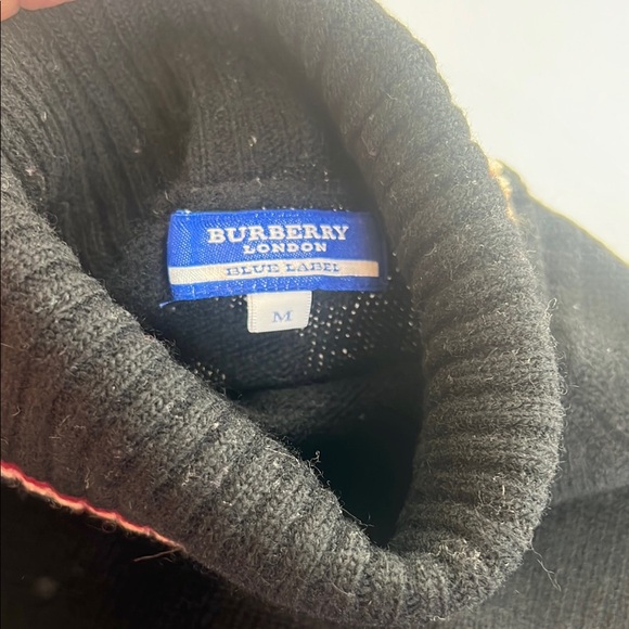 Burberry Black Turtleneck Sweater with Striped Trim - Picture 2 of 5